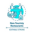 Non touristy restaurants concept icon. Inexpensive lunch, affordable dinner idea thin line illustration. Money saving