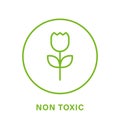 Non Toxic Proven Line Green Icon. No Toxin Chemical Safety Product Guarantee Outline Pictogram. Free Toxic Certified