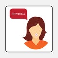 Woman with a red x symbol on her mouth and a speech bubble with the message nonverbal Royalty Free Stock Photo