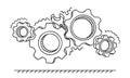 Non-working gears. Broken mechanism with a wrench vector illustration. Jammed mechanism Royalty Free Stock Photo