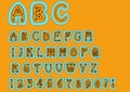 Nonconformist bizarre alphabet. Original font set with doodle elements, uppercase characters and numbers, question mark, exclamati Royalty Free Stock Photo