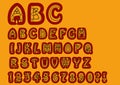 Nonconformist bizarre alphabet. Original font set with doodle elements, uppercase characters and numbers, question mark Royalty Free Stock Photo