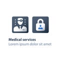 Nondisclosure personal information, medical secrecy concept, lock and doctor icons Royalty Free Stock Photo