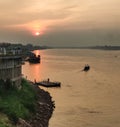 Mekong riverside at sunset in Nong Khai city, Thailand