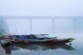 Nong Khiaw Boat station at misty morning Royalty Free Stock Photo