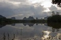 Nong Talay in Krabi province,Southern Thailand,with breathtaking views at dawn. Reflection shadow of the sky at Nong Talay