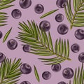 Hand drawn colorful acai. Seamless pattern of acai with leaves and berries. Superfood. For kitchen design, food packaging,