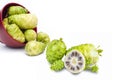 Noni fruits or Morinda citrifolia great morinda, Indian beach mulberry, cheese fruit