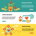 Nonprofit, charity, philanthropy, donate, giving donation, social help vector banners set