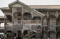 Architecture of ancient Thai style house from teak wood. Old wooden building of the historical nonthaburi city Hall Royalty Free Stock Photo