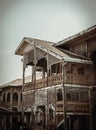 Architecture of ancient Thai style house from teak wood. Old wooden building of the historical nonthaburi city Hall Royalty Free Stock Photo