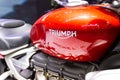 Nonthaburi Thailand -Dec 9, 2019 :- Closeup - Logo `Triumph` of Motorcycle show at the event