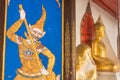 Nonthaburi, Thailand- March, 27, 2021 : Colorful painting of a guardian angel at the gate of Praramai Temple on Koh Kret,