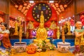 Nonthaburi, Thailand- March 08, 2021 : Golden buddha image, Chinese Temple in Leng Noei Yi 2 or Mangkon Temple in Nonthaburi