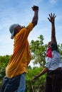 Nonthaburi in Thailand ,Men and women play basketball in the morning to health.31/5/61