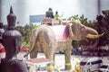 Nonthaburi, Thailand - November 01, 2023: The back of Luang Pu Thuat on erawan 3 headed elephant at Wat Bang Chak temple