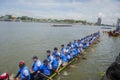 Nonthaburi, Thailand - September 09, 2023: Pictures of the atmosphere of the long boat race. Thai tradition. Nonthaburi Pier