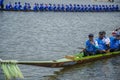 Nonthaburi, Thailand - September 09, 2023: Pictures of the atmosphere of the long boat race. Thai tradition. Nonthaburi Pier.