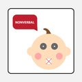 Child with a red x symbol on his mouth and a speech bubble with the message nonverbal Royalty Free Stock Photo
