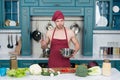 Nonviolence begins with your diet. Cooking vegetables. Vegetarianism for peace. Flavors of nature. Bearded man enjoy Royalty Free Stock Photo