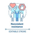 Nonviolent resistance concept icon. Peaceful social protest, public rally, pacifism idea thin line illustration