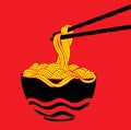 Noodle at bowl and stick. doodle style, illustration hand drawing Royalty Free Stock Photo