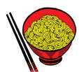 Noodle at bowl, doodle style, vector illustration, hand drawing Royalty Free Stock Photo