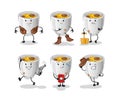 Noodle bowl thinking group character. cartoon mascot vector