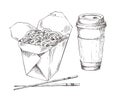 Noodle Box and Drink Cup to Takeaway Icon Set