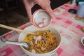 Noodle in Chicken Curry soup (Kao Soi Kai ), Curried Noodle Soup Royalty Free Stock Photo