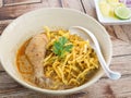 Noodle in chicken curry soup (Kao Soi Kai ), Thai food Royalty Free Stock Photo