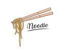 Noodle and chopstick vector, isolated on white background