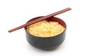 noodle chopsticks in black bowl on a white background Royalty Free Stock Photo