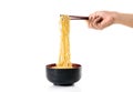 noodle chopsticks in black bowl on a white background Royalty Free Stock Photo