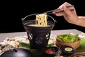 noodle and clear meat ball soup on black background. Royalty Free Stock Photo