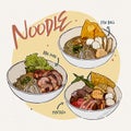 Noodle collection, Thai food. Hand draw sketch vector