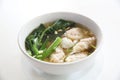 Noodle and wonton soup on a bowl Royalty Free Stock Photo