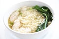 Noodle and wonton soup on a bowl Royalty Free Stock Photo
