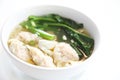 Noodle and wonton soup on a bowl Royalty Free Stock Photo