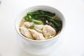 Noodle and wonton soup on a bowl Royalty Free Stock Photo