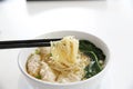 Noodle and wonton soup on a bowl Royalty Free Stock Photo