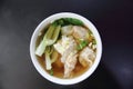 Noodle and wonton soup on a bowl Royalty Free Stock Photo