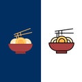 Noodle, Food, China, Chinese Icons. Flat and Line Filled Icon Set Vector Blue Background