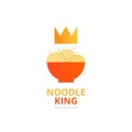 Noodle king logo concept. Red bowl with chopsticks. Japanese template vector. Royalty Free Stock Photo