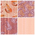 Noodle line prawn set seamless pattern