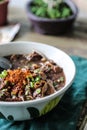 the noodle with pig blood soup mix with pork and vegetable Royalty Free Stock Photo