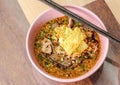 Noodle Pork with fried dumplings soup