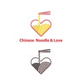Noodle restaurant and food with heart shape logo vector design.Chinese noodle logo design template.Taste of Asia logo template de