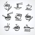 Noodle set. Collection icon noodles. Vector