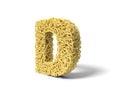 Noodle in shape of D letter. curly spaghetti for cooking. 3d illustration